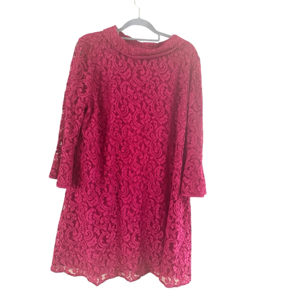 Women's Eva Mendes New York & Company Burgundy Lace Long Sleeve Dress XXL